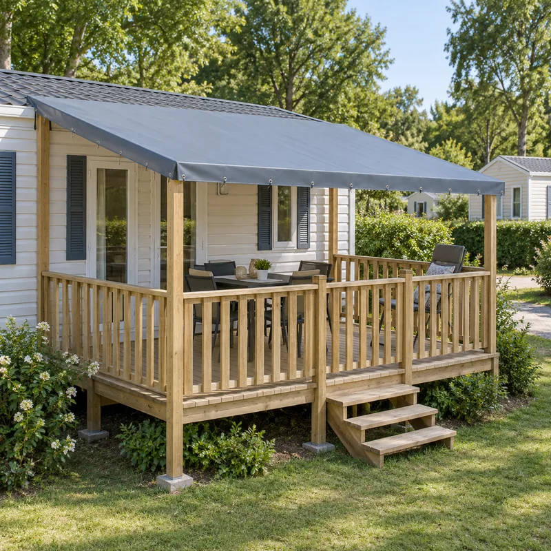 Bâche de toit de terrasse pour mobil-home sur mesure